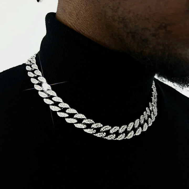 White Gold Plated Seamless Iced Cuban Chain
