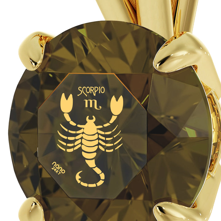 Gold Plated Silver Scorpio Necklace Zodiac Pendant 24k Gold Inscribed on Crystal