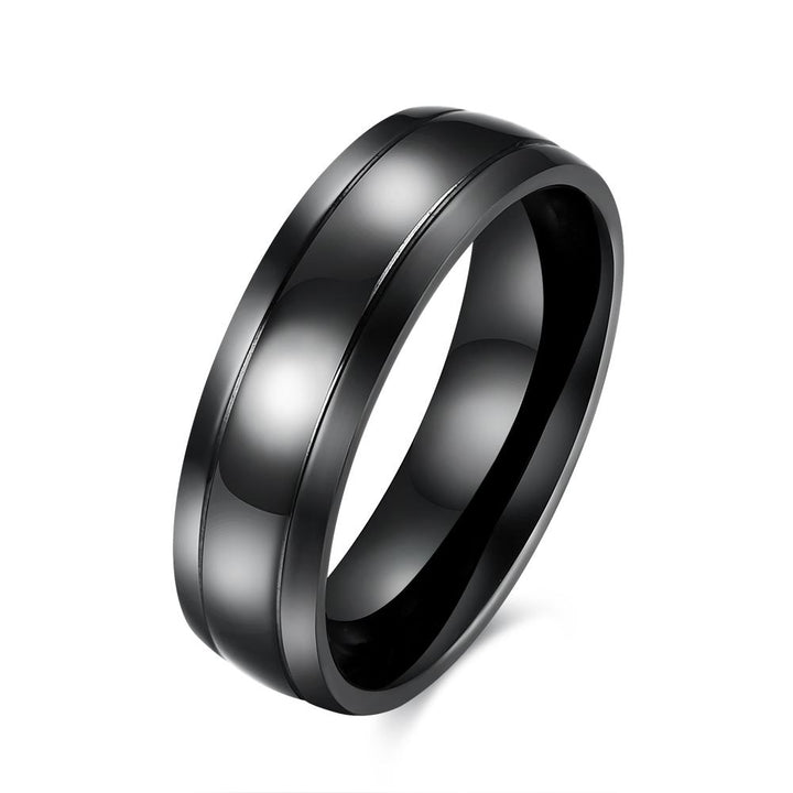 Father's Day Gift Black Gun Plating Duo Lined Men's Band Ring