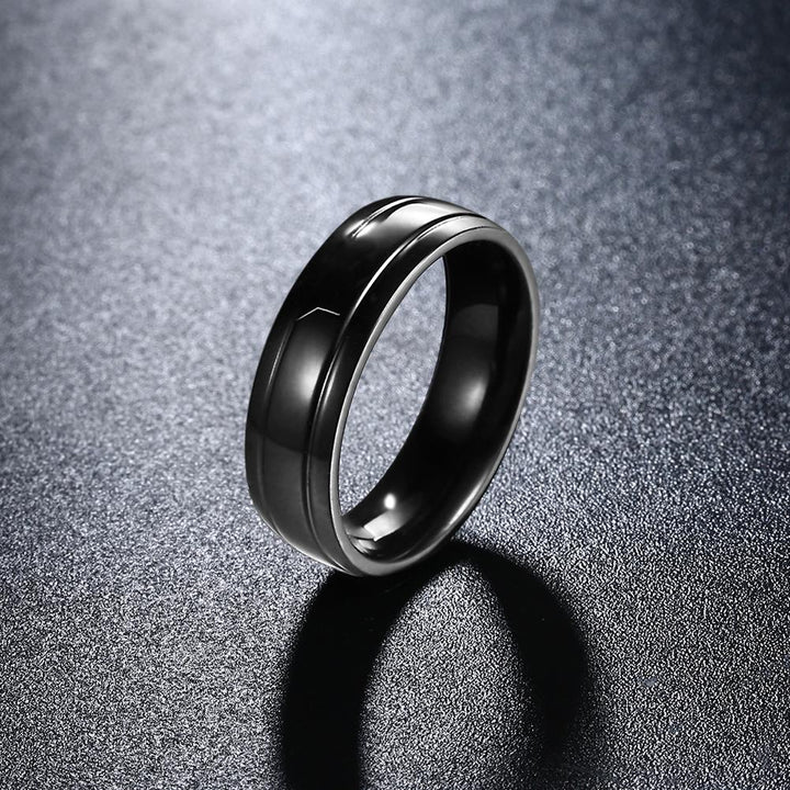 Father's Day Gift Black Gun Plating Duo Lined Men's Band Ring